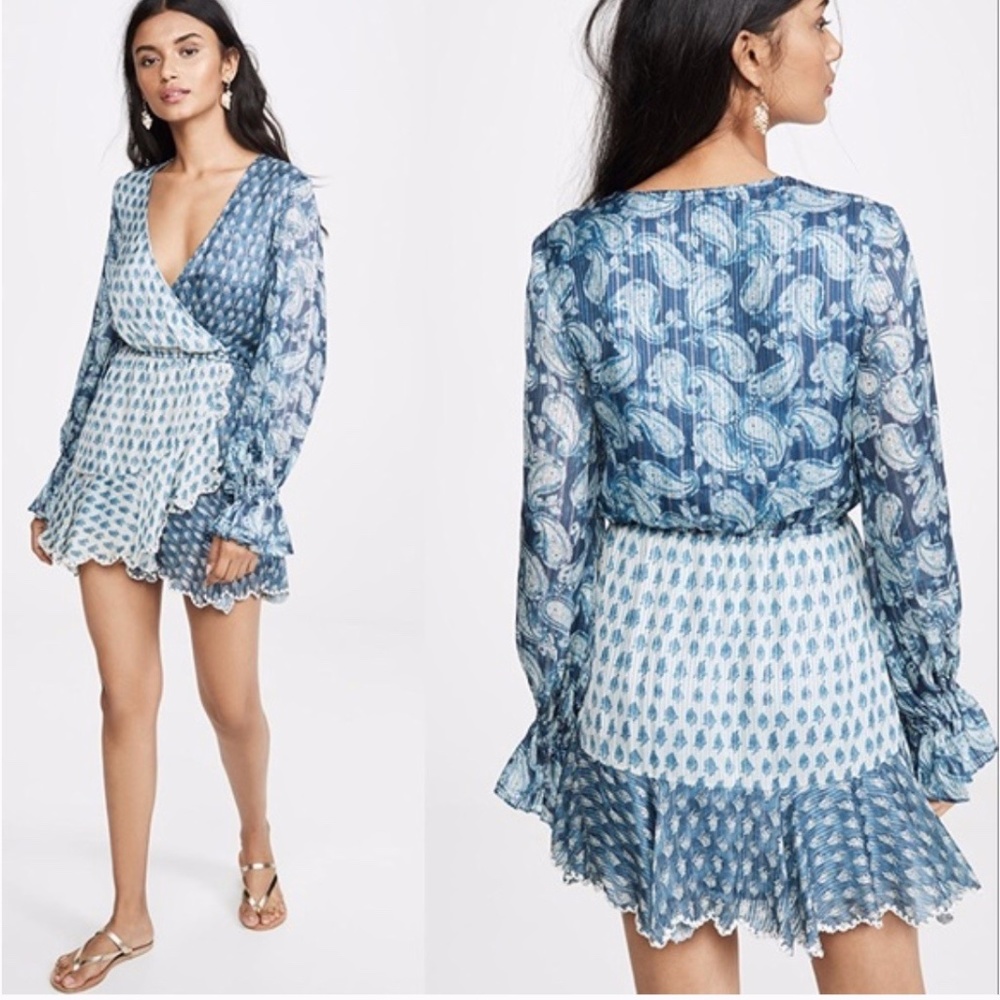 HEMANT & NANDITA | Blue Silk Mini Dress Metallic Paisley Kaiyo Wrap